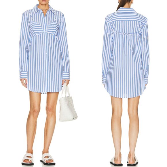 NWT STAUD Alita Tunic Shirt Dress Medium Blue White Stripe Causal - Picture 1 of 11